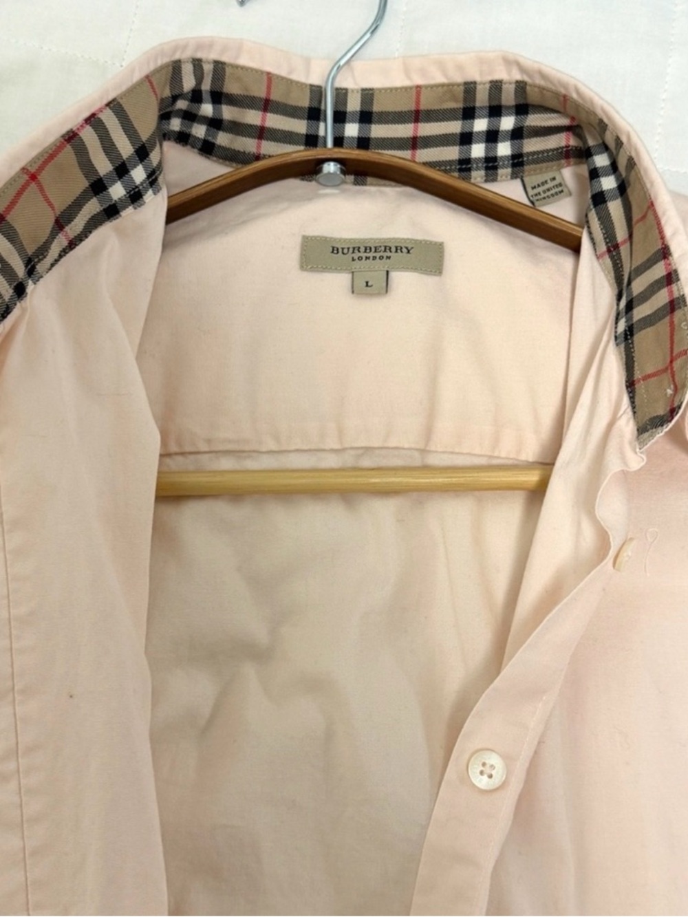 Burberry Light Pink Trench-Style Shirt Jacket with Check Collar